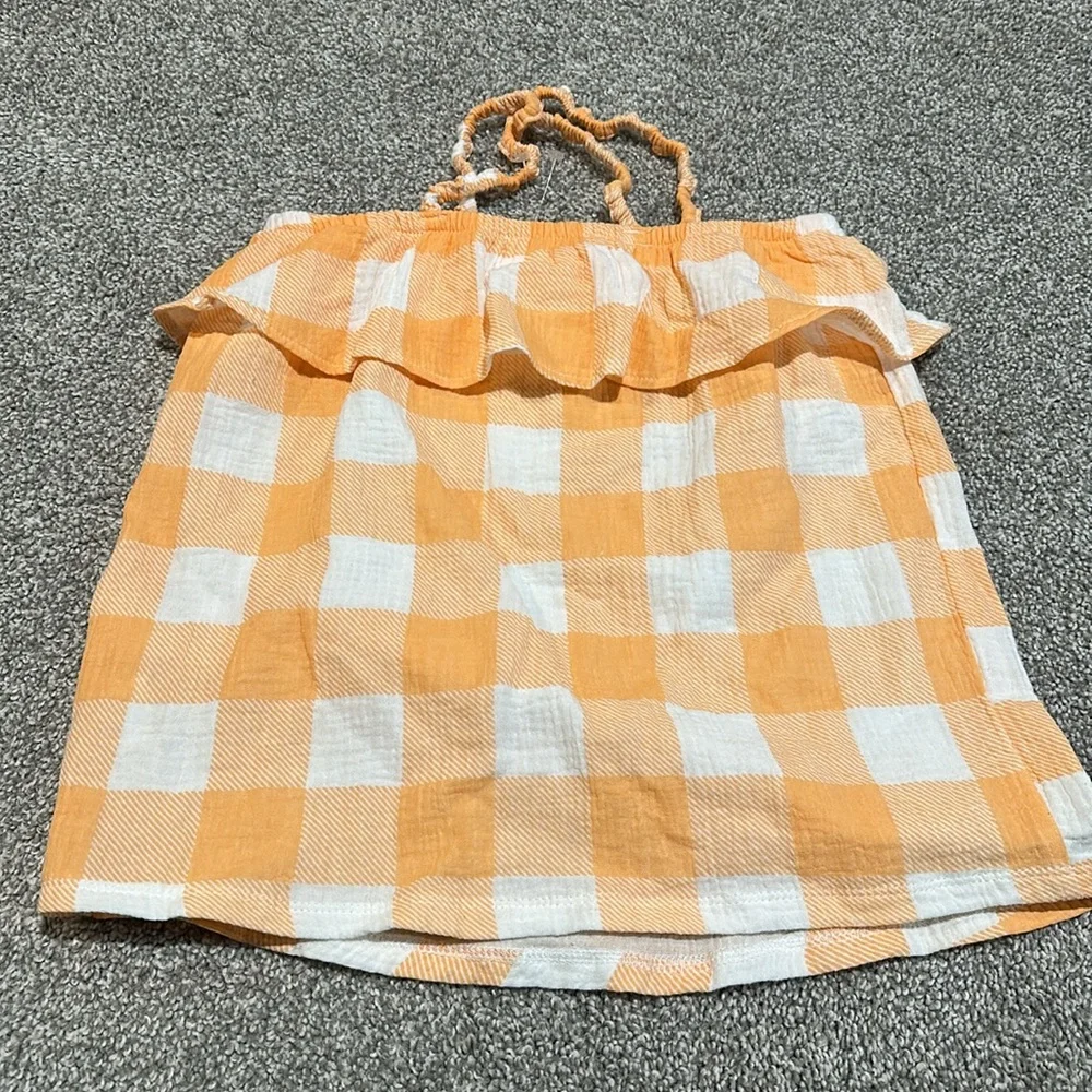 Mudpie orange and white gingham dress with bow and stretchy straps‎ 5T